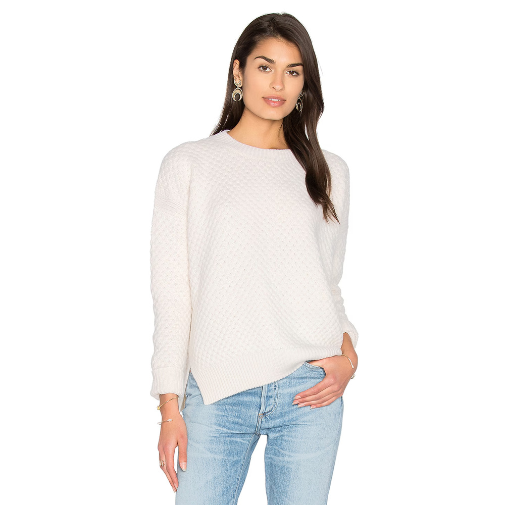 Womens Vince Cream Yak Wool Pull Crew Neck Over Knit Sweater Side Slit Sweater-S